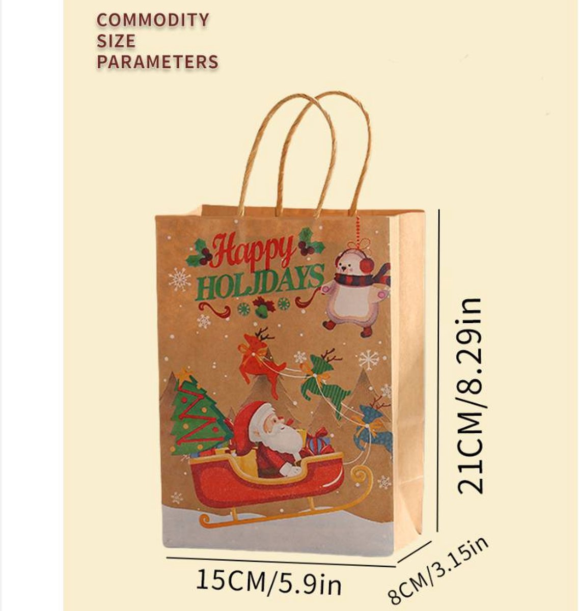 Gift Bags - 8 pieces - Christmas gift bags - Paper gift bags - Christmas gift bags - Kraft paper bags - Suitable for Christmas Eve and Christmas gift wrapping - Image 5