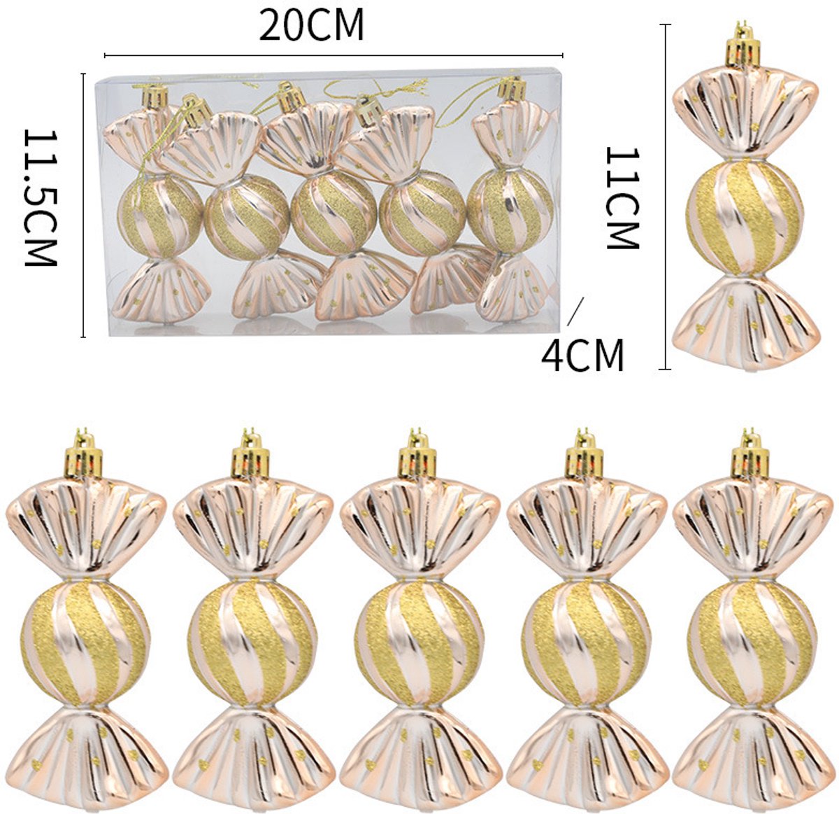 Christmas Decorations - Christmas Decorations - Painted Candy Christmas Tree Decorations - Champagne (5 per box) - Image 1