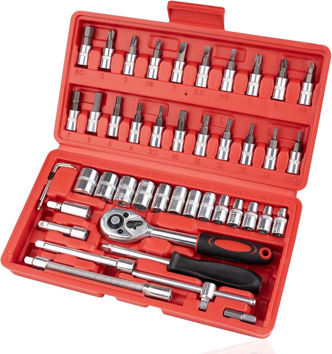 46-Piece Wrench & Ratchet Set - 1/4 Inch Metric for Cars - Compact Storage Case - Image 1