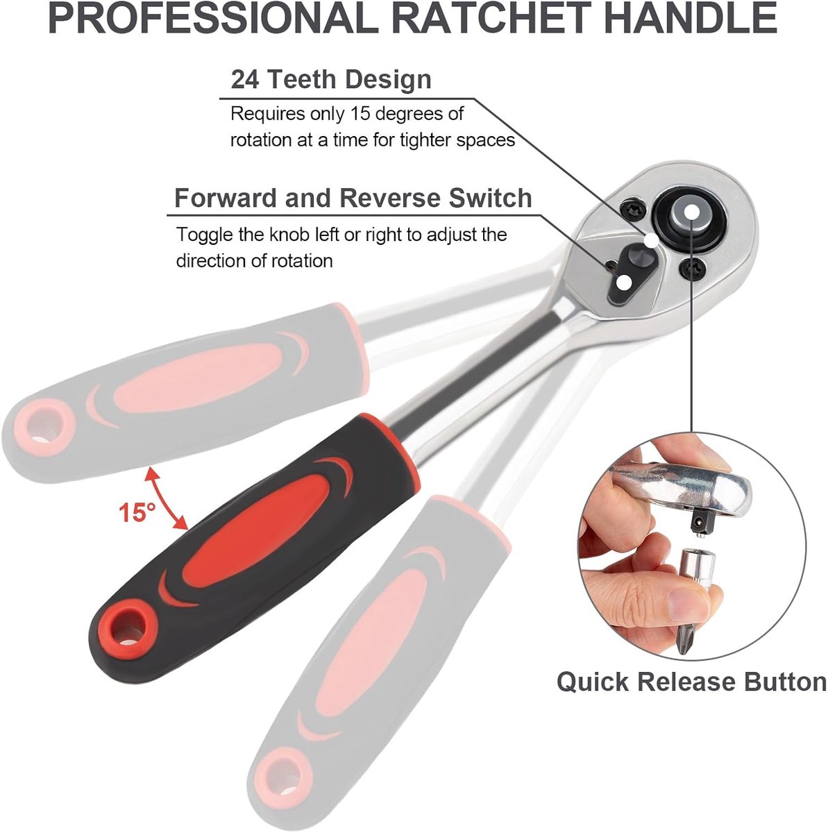 46-Piece Wrench & Ratchet Set - 1/4 Inch Metric for Cars - Compact Storage Case - Image 6