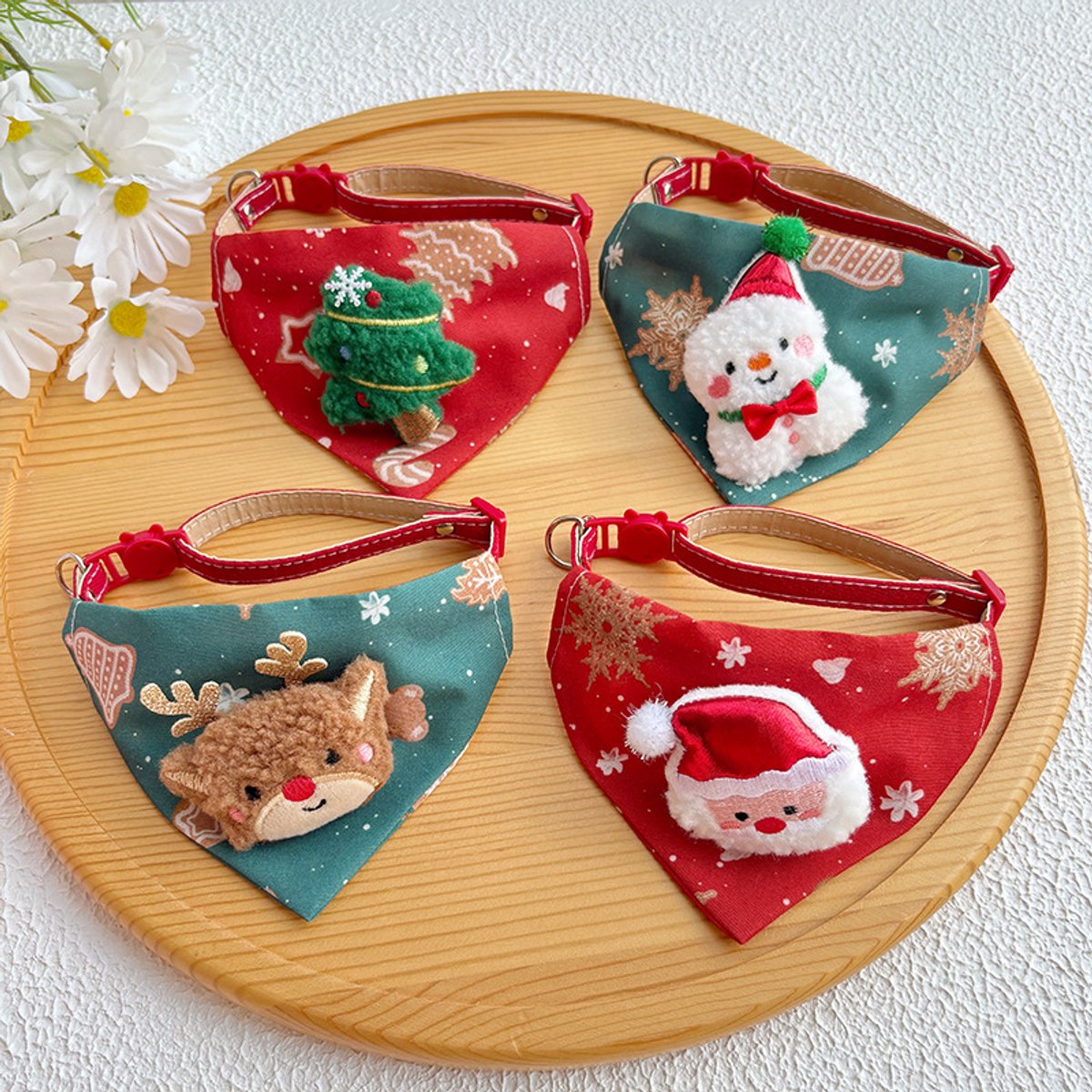 Pet Scarves - 4 Pack - Triangle Christmas Scarves for Dogs - Adjustable Scarves for Pets - Stylish and Breathable Bibs for Dogs - Buckle Design - Suitable for Autumn and Winter Christmas Outfits - Image 1