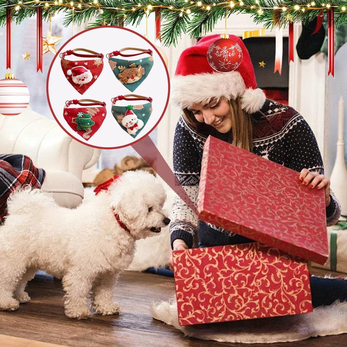 Pet Scarves - 4 Pack - Triangle Christmas Scarves for Dogs - Adjustable Scarves for Pets - Stylish and Breathable Bibs for Dogs - Buckle Design - Suitable for Autumn and Winter Christmas Outfits - Image 4