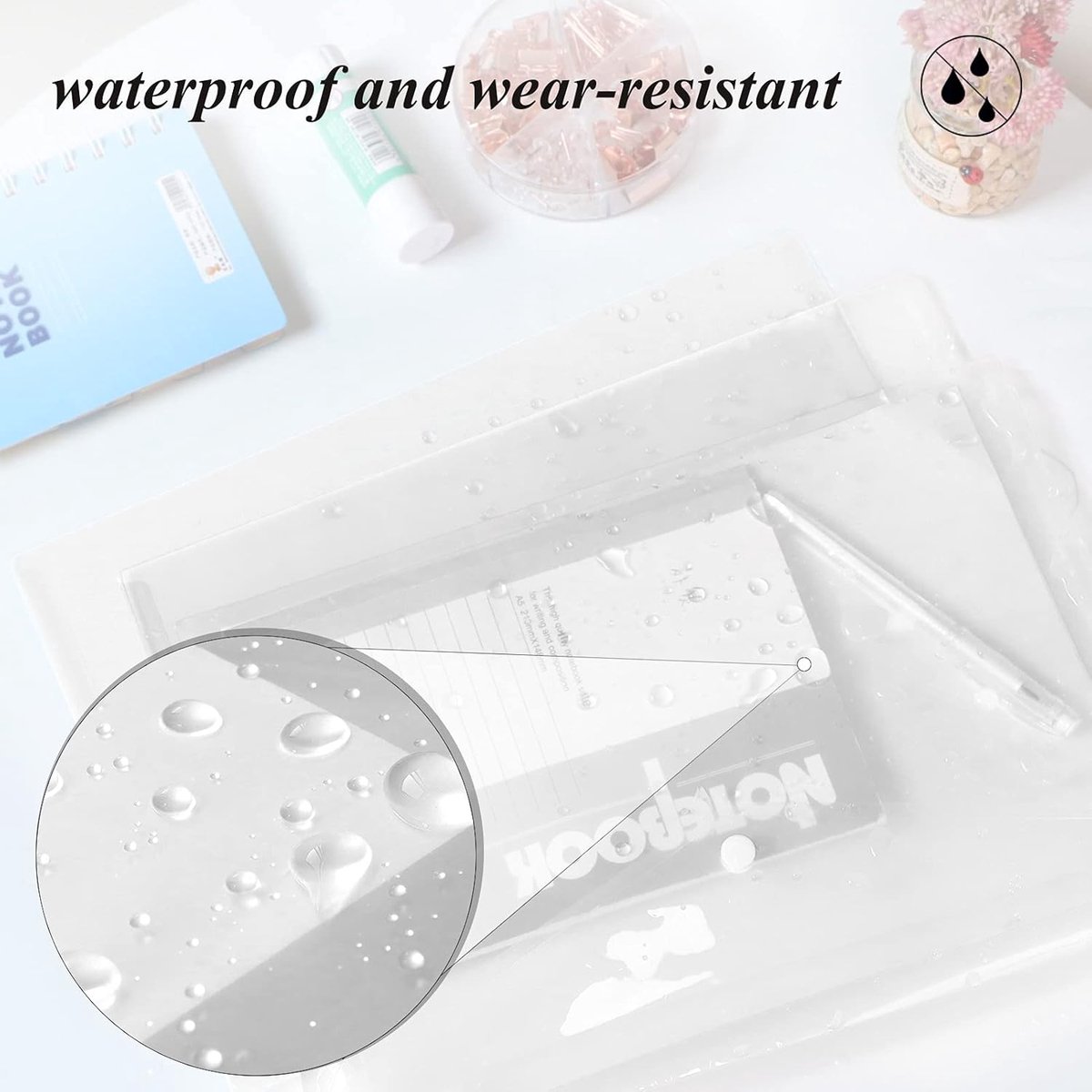 12 folders - plastic folders - transparent A4 format - waterproof - polyethylene - snap closure - ideal for office and school supplies - Image 3