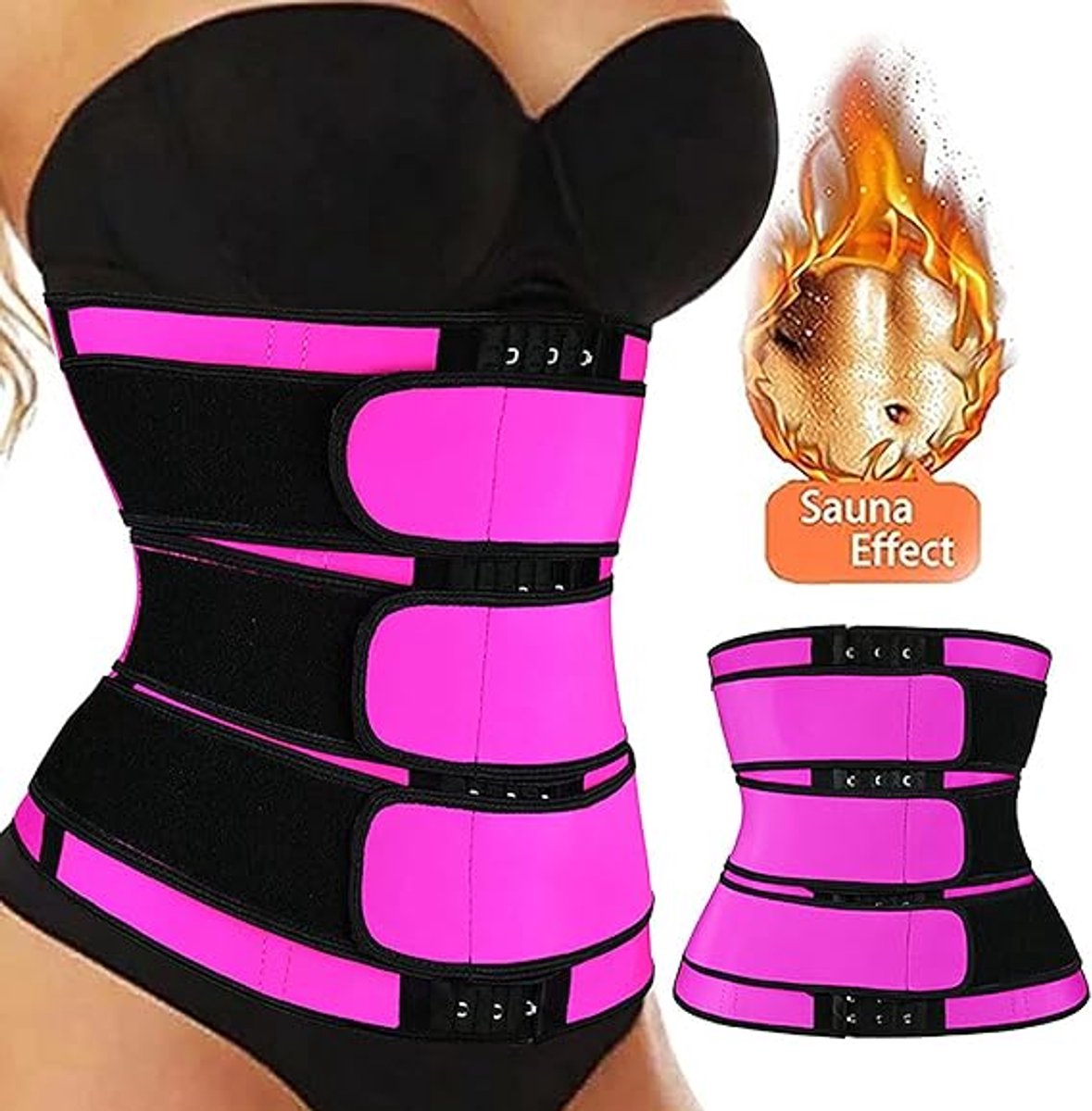 Women Sweat Reducer Training Belt - Sweatband - Waist Trainer - Slimming Belly Band - 3-Row Closure & Breathable Material - Extended Sizes (S to 6XL) - Red, XXL - Image 4
