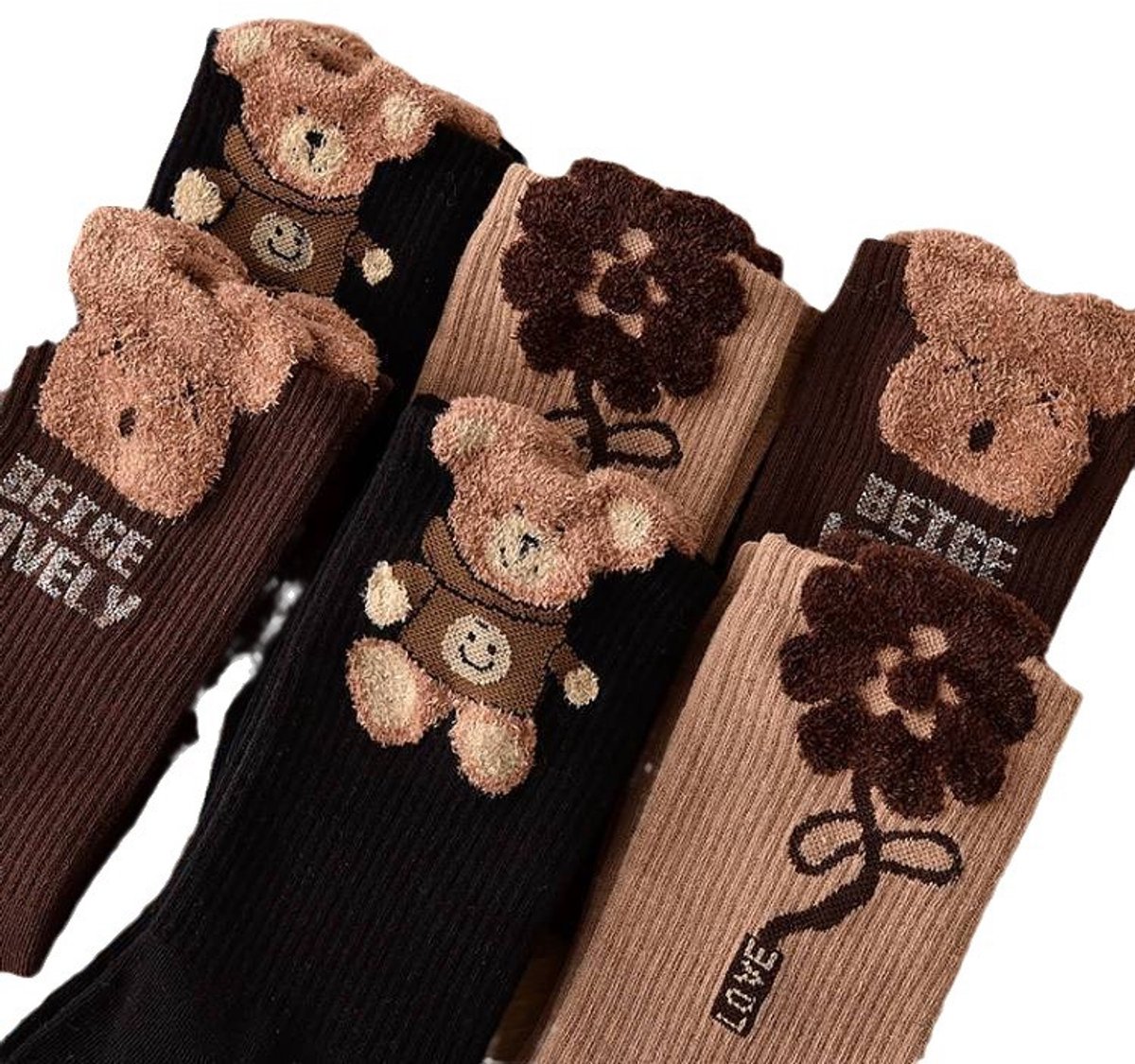Socks 3-pack - House socks - fluffy socks - Casual socks - Indoor & Outdoor Wearable - Soft & Warm - socks men - socks women - Unisex Women - Size 36 to 42 - Dark brown bear - Image 5