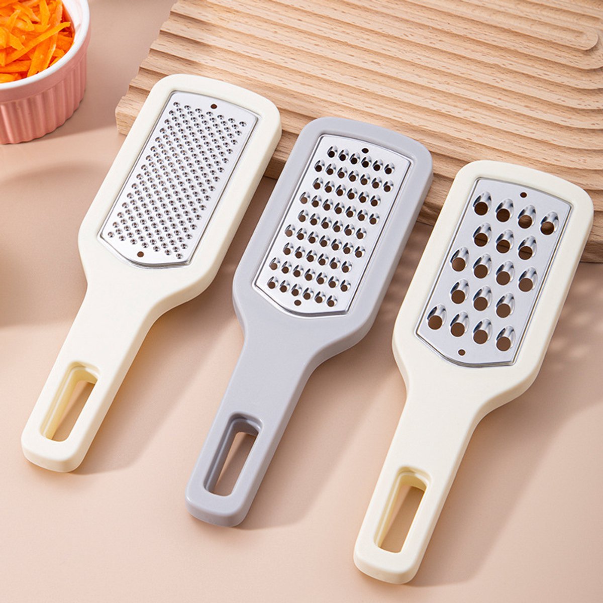 Grater - 3-piece set - Hand grater - Cheese grater - Ginger grater - Garlic grater - Stainless steel - Dishwasher safe - Silver - Image 1