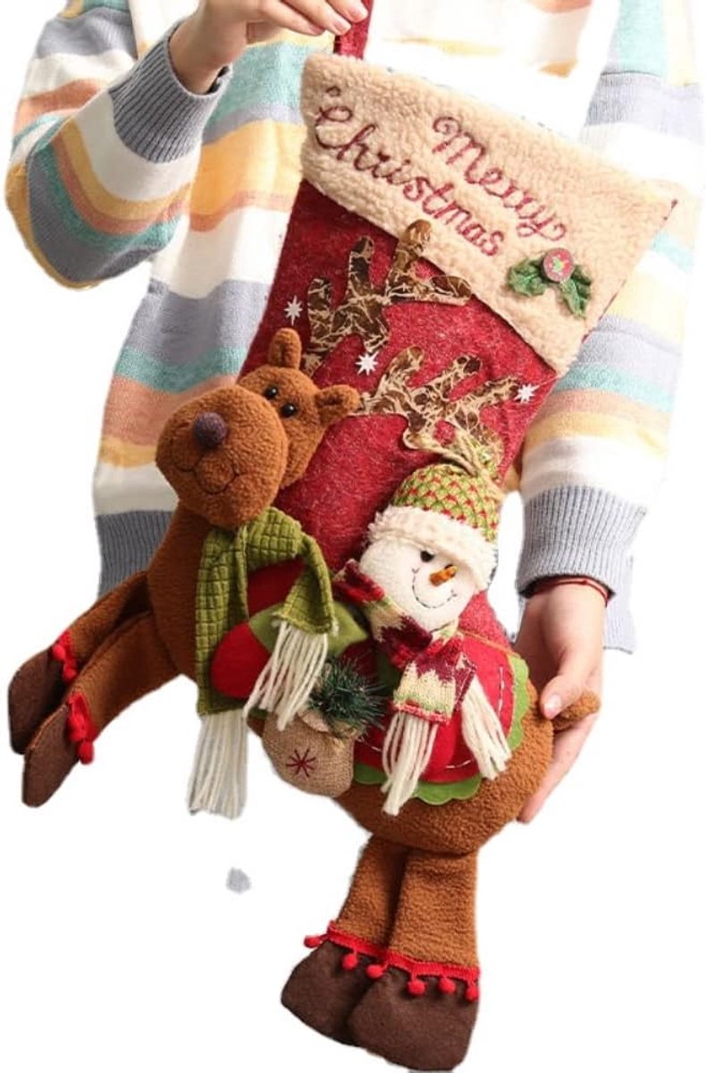 Gift Bags - 23 Inch Christmas Stockings - Santa and Reindeer Pattern - Extra Soft Plush Cuff - Classic Christmas Stocking Decoration - Perfect for Family Holiday Decor（B） - Image 1