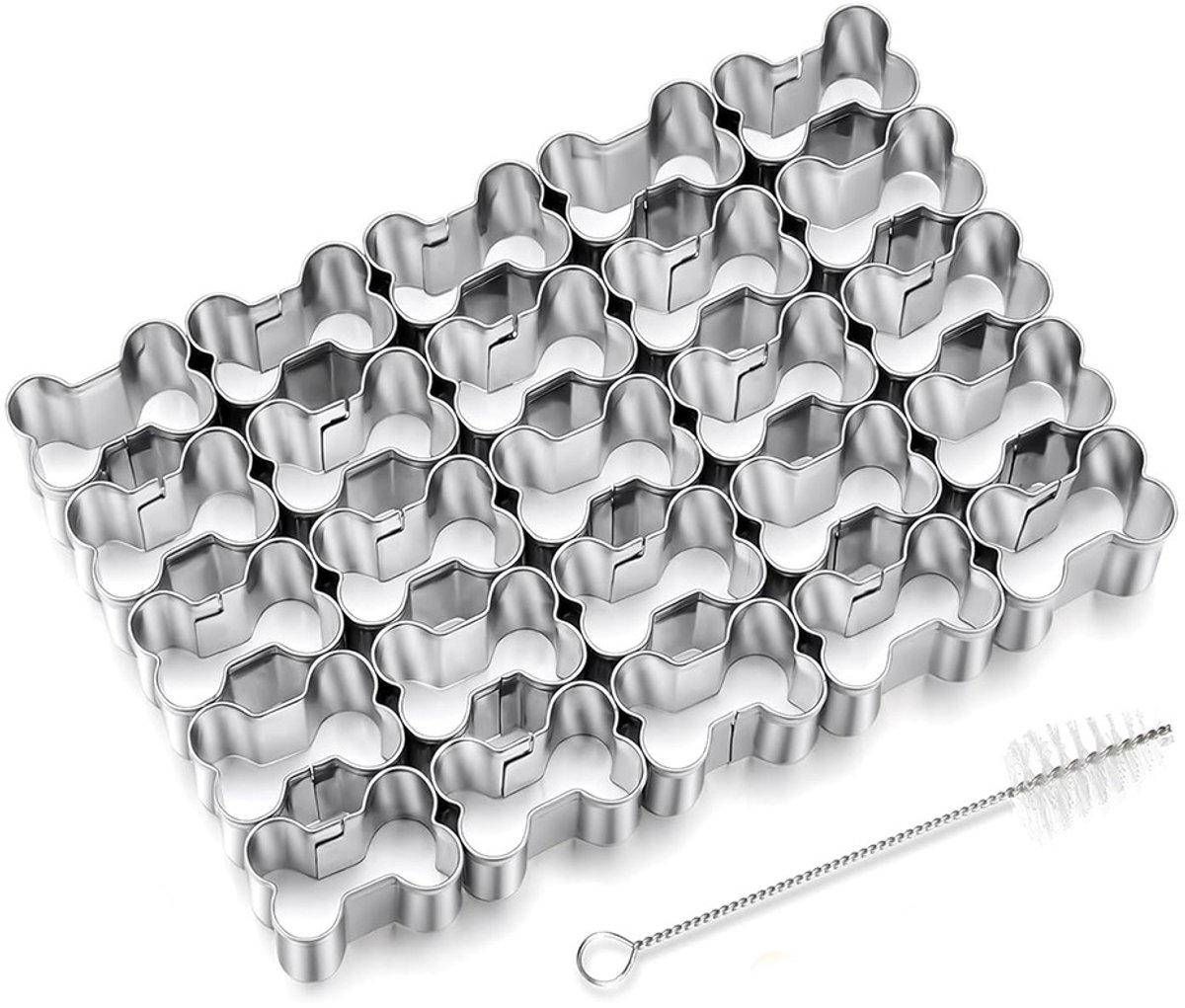 Bone Cookie Cutters - Stainless Steel Baking Cup Set - Kitchen & Baking Tools - With Cleaning Brush - Enjoy cooking with your kids. - Image 1