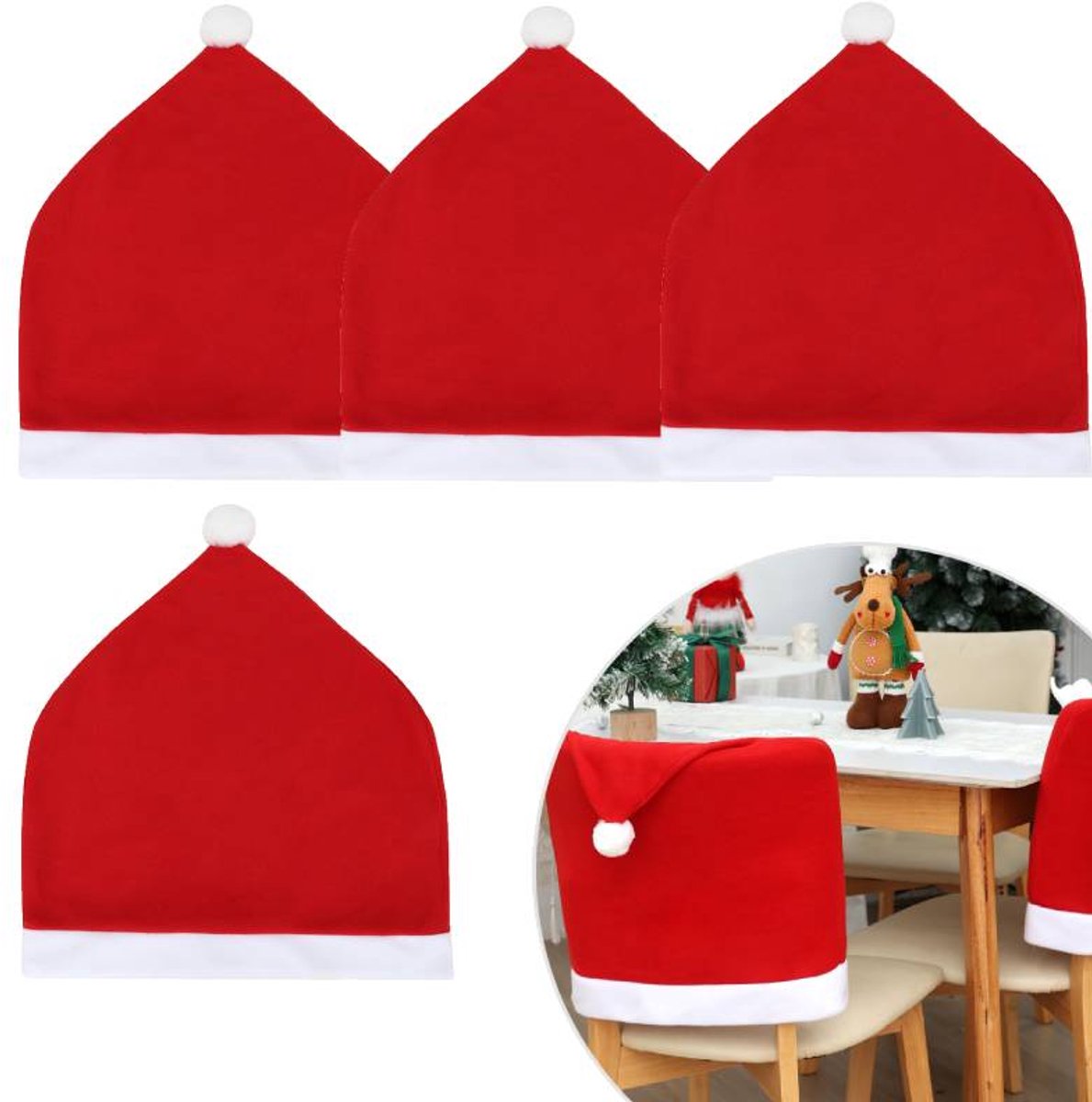 Chair Covers - 4 pieces - Christmas chair covers - Red chair covers - Christmas chair covers - Christmas decorations - Image 1