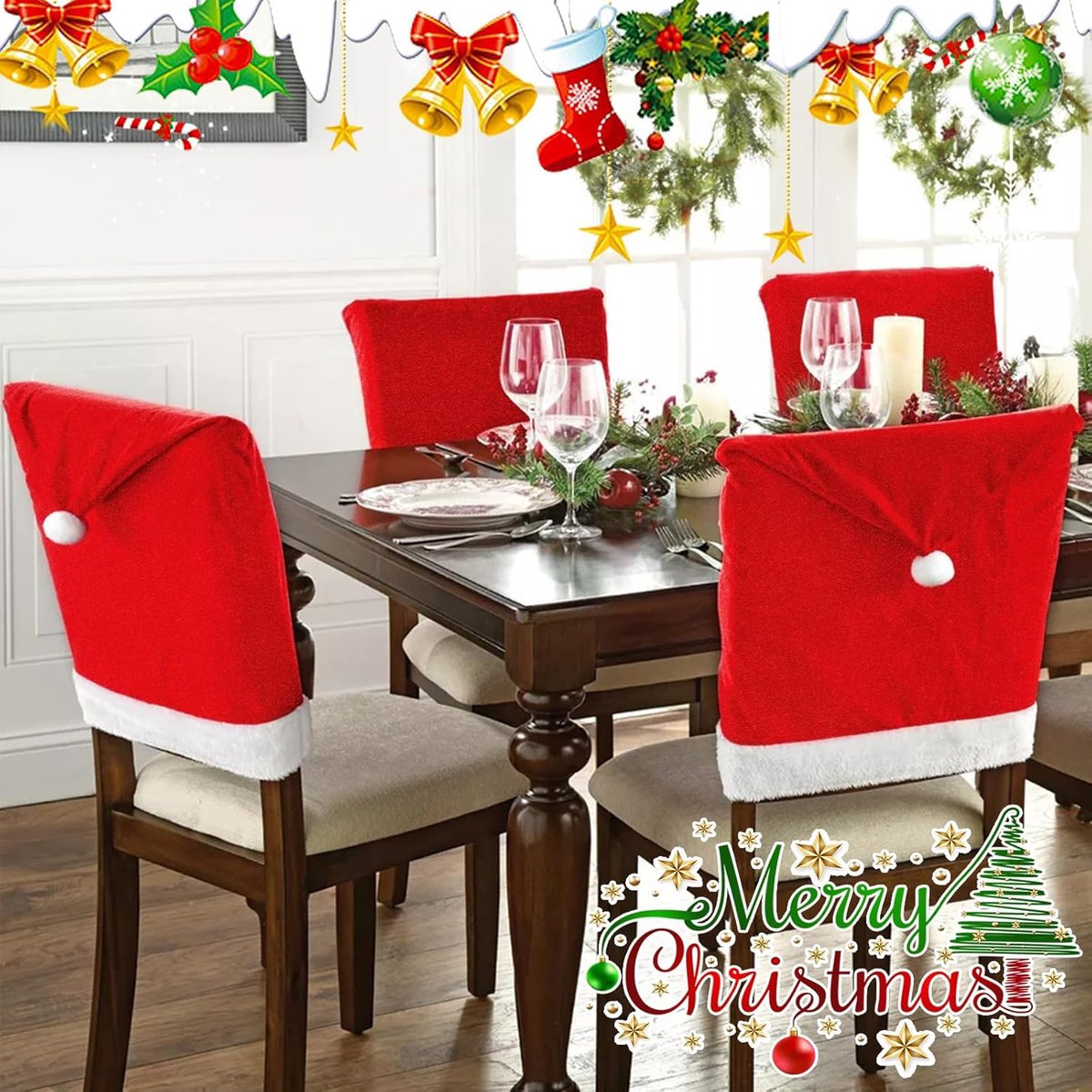 Chair Covers - 4 pieces - Christmas chair covers - Red chair covers - Christmas chair covers - Christmas decorations - Image 3