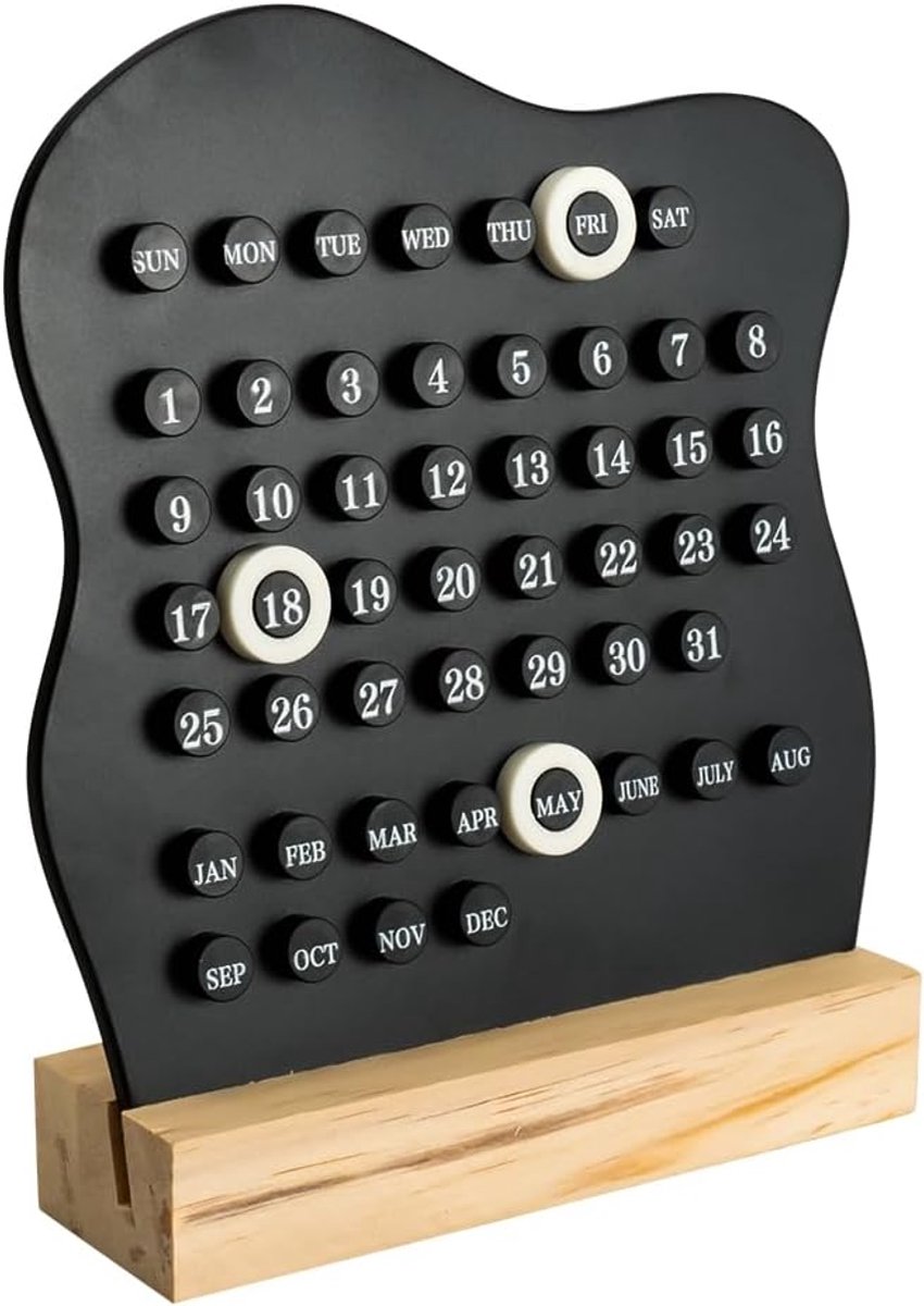 Desktop Perpetual Calendar - 2026 Calendar - Reusable Block Calendar for the Desk - 2026 Monthly Calendar - Modern Ring Date Calendar - Black - Image 1