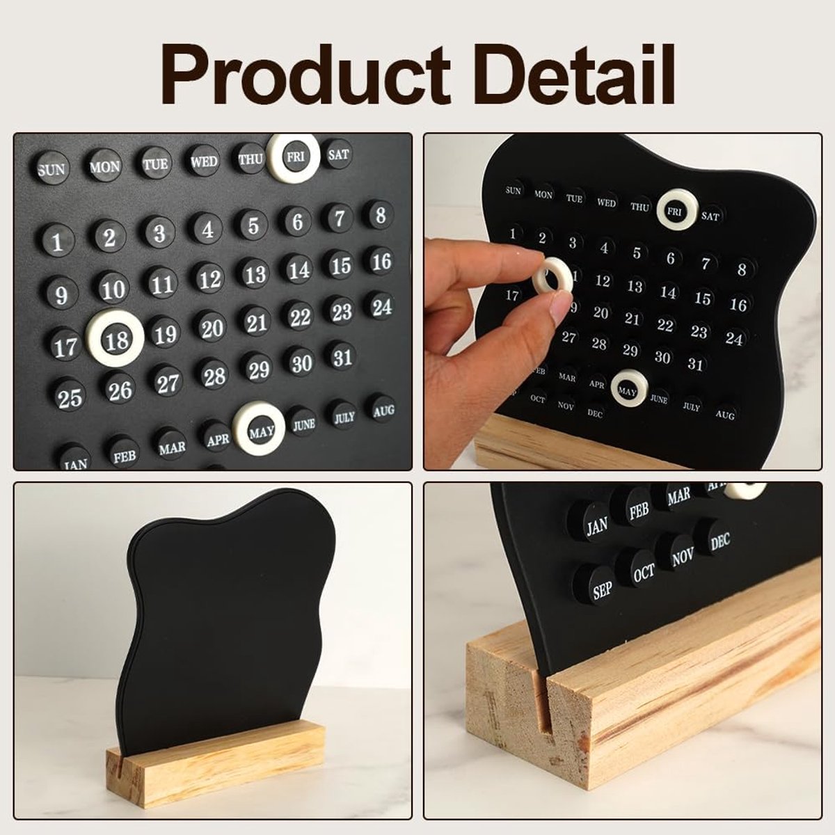 Desktop Perpetual Calendar - 2026 Calendar - Reusable Block Calendar for the Desk - 2026 Monthly Calendar - Modern Ring Date Calendar - Black - Image 2
