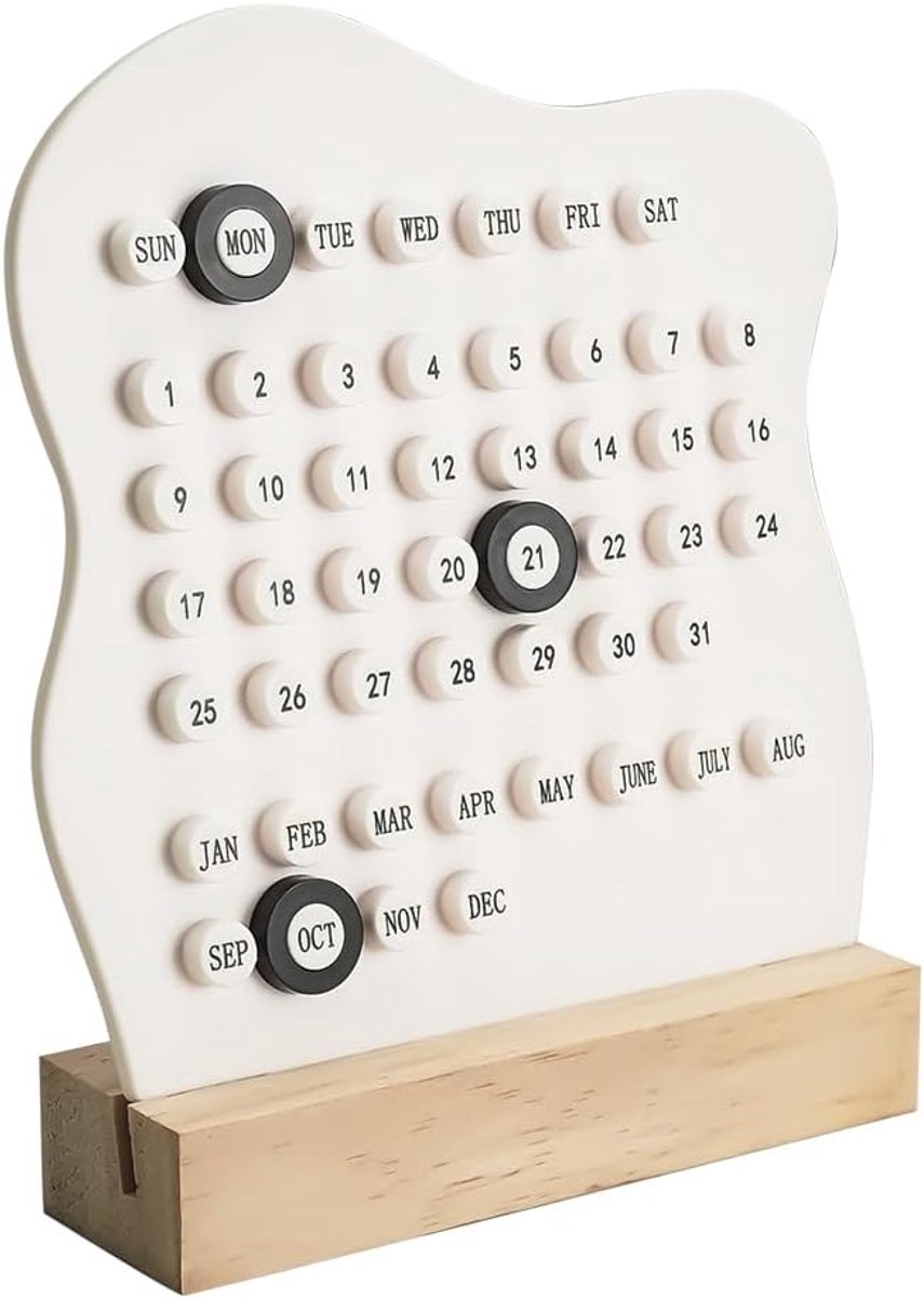 Desktop Perpetual Calendar - 2026 Calendar - Reusable Block Calendar for the Desk - 2026 Monthly Calendar - Modern Ring Date Calendar - White - Image 1