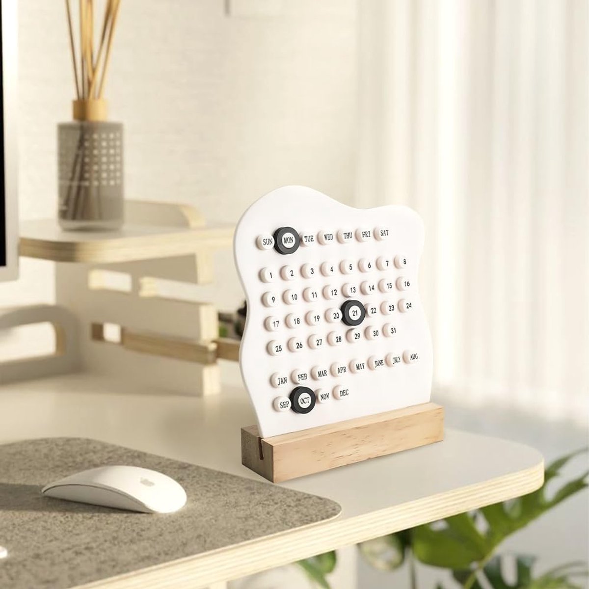 Desktop Perpetual Calendar - 2026 Calendar - Reusable Block Calendar for the Desk - 2026 Monthly Calendar - Modern Ring Date Calendar - White - Image 5