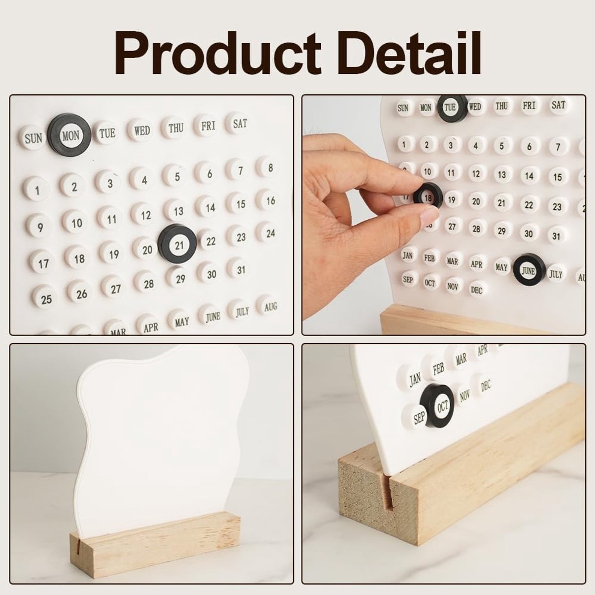 Desktop Perpetual Calendar - 2026 Calendar - Reusable Block Calendar for the Desk - 2026 Monthly Calendar - Modern Ring Date Calendar - White - Image 7