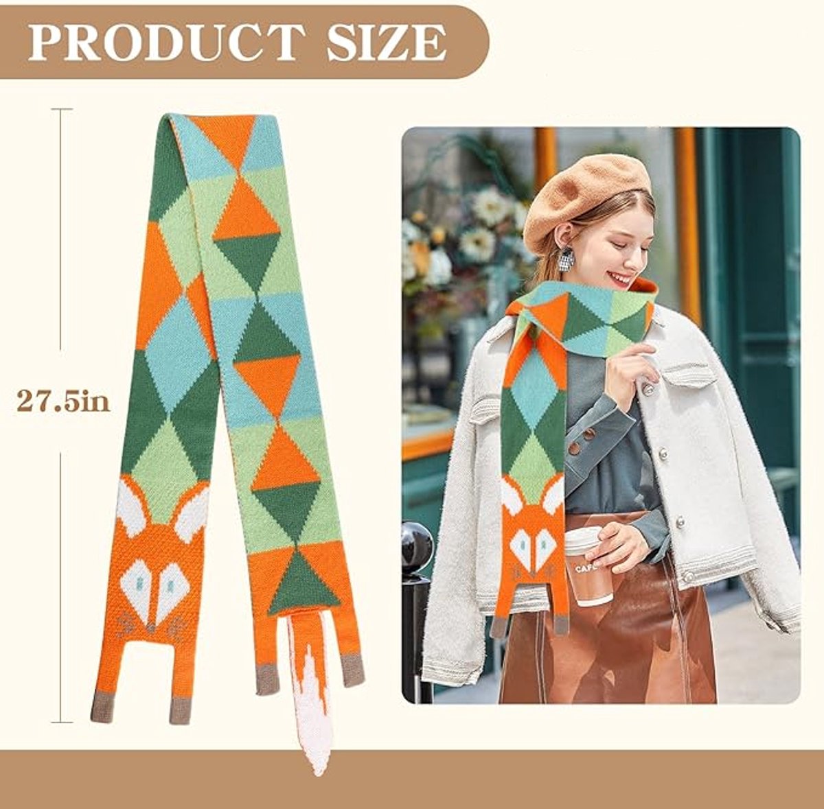 Scarves - Women's Winter Scarves - Warm Scarves - Cute Fox Scarves - 140cm - Stylish Gift - A Gift for Her (A) - Image 2