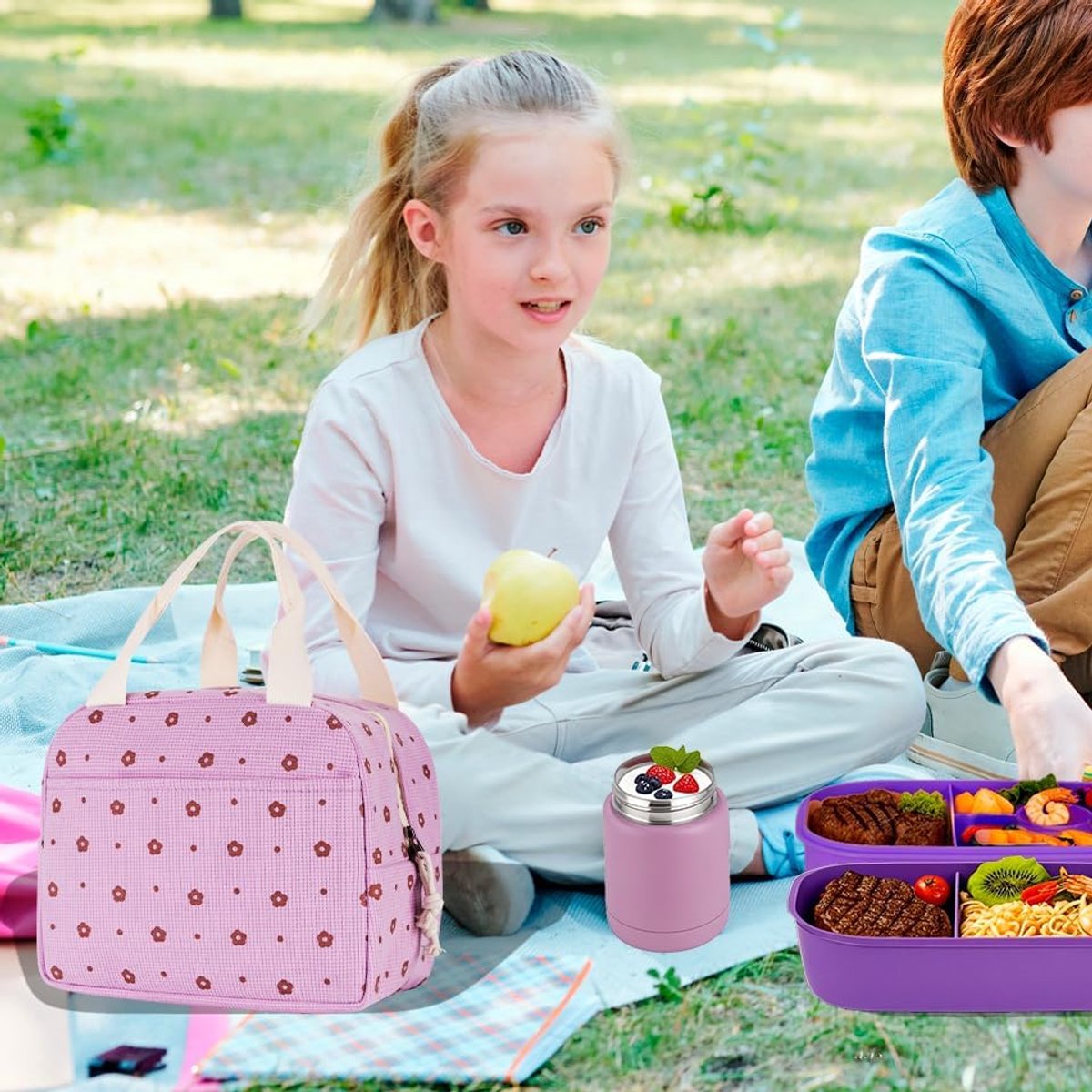 Cooler Bags - Lunch Bag - Handle Strap - Cooler Bag - Lunch Bag - Insulated Cooler Bag - Picnic Bag - 25.5*21*17cm - Suitable for work, office, travel and picnics（Purple） - Image 4