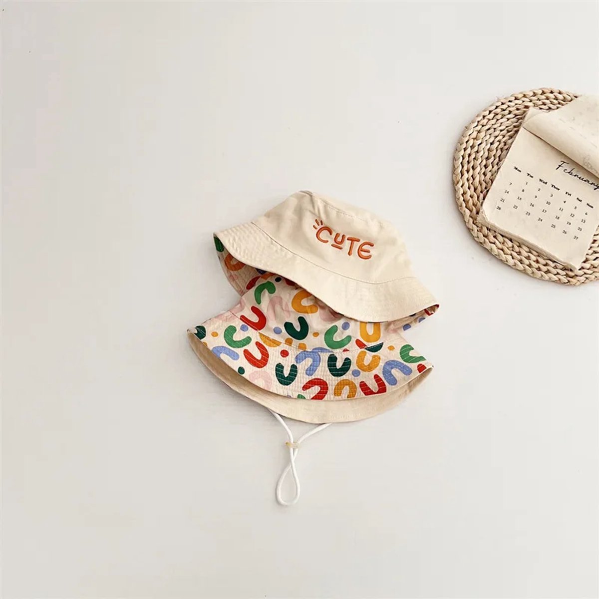 Baby Hat - Reversible Summer Hat - Summer Hat with Embroidered Letters - Size 48 - Image 4