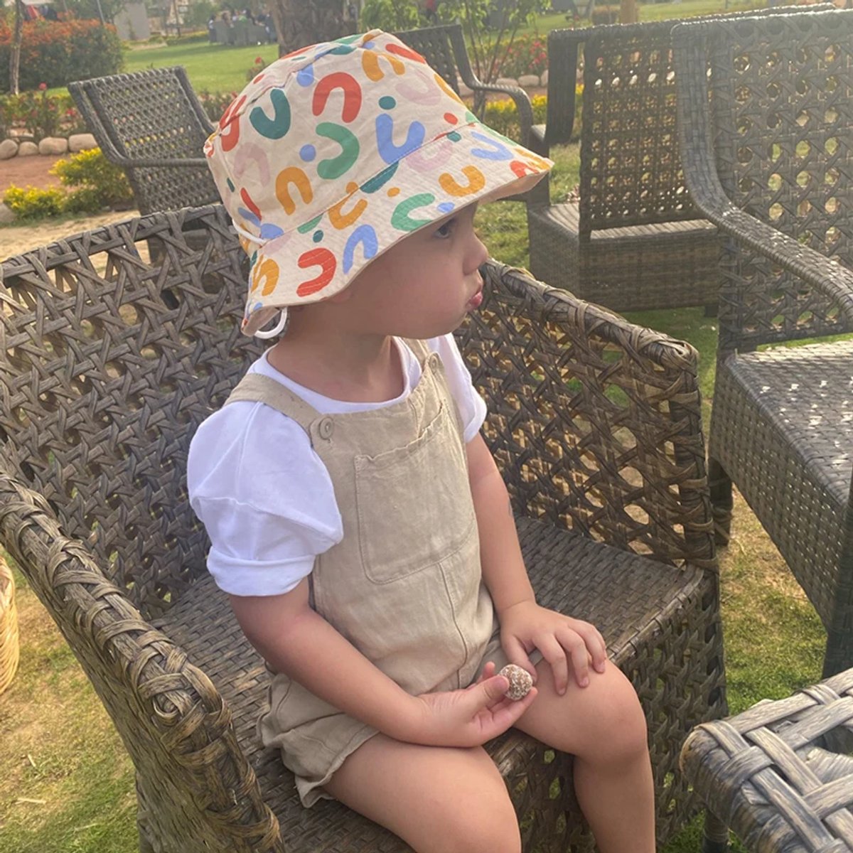 Baby Hat - Reversible Summer Hat - Summer Hat with Embroidered Letters - Size 48 - Image 6
