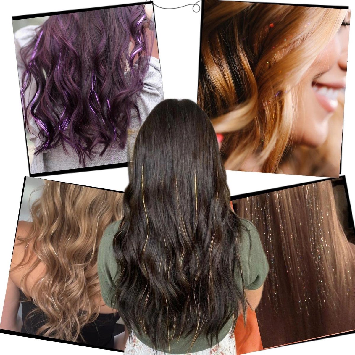 Hair Tinsels - Festival Hair Extensions - Glitter Hair Extensions - 12-Piece Clip-On Hair Accessory Set - 52cm Long Glitter Hair Extensions, for Christmas and New Year, Glitter Hair Extensions, Suitable for Women, Girls and Children (Black) - Image 4