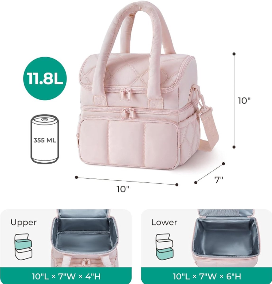 Cooler Bags - Lunch Bag - Handle Strap - Cooler Bag - Lunch Bag - Insulated Cooler Bag - Picnic Bag - Suitable for work, office, travel and picnics（Beige） - Image 2