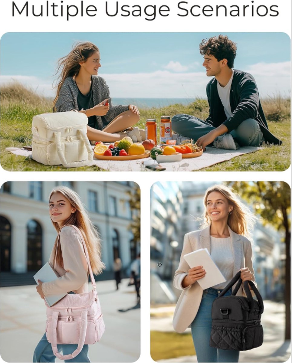 Cooler Bags - Lunch Bag - Handle Strap - Cooler Bag - Lunch Bag - Insulated Cooler Bag - Picnic Bag - Suitable for work, office, travel and picnics（Beige） - Image 3