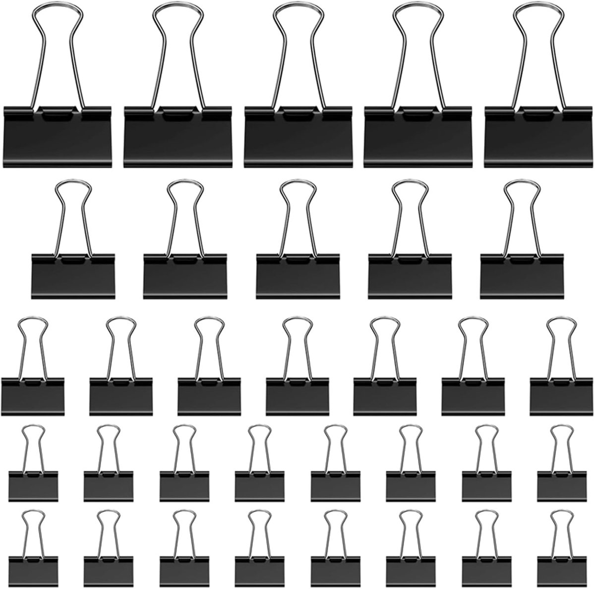 105 ring binders - 15 mm/19 mm/25 mm/32 mm metal paper clips - black folding clips - double-folded ring binders - for papers and documents - Image 1