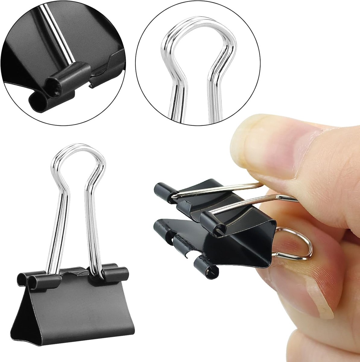 105 ring binders - 15 mm/19 mm/25 mm/32 mm metal paper clips - black folding clips - double-folded ring binders - for papers and documents - Image 2
