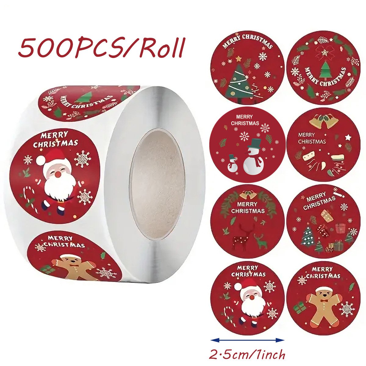 Stickers - Christmas Stickers - Cartoon Stickers - 2 Rolls - Approximately 500 stickers per roll - The best choice for decorating Christmas gifts - Image 2