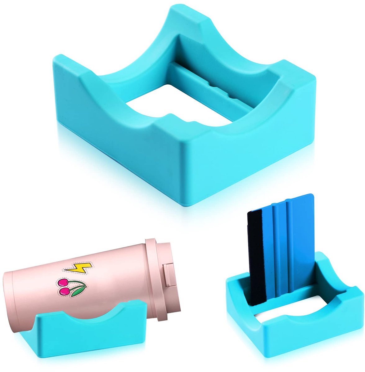 Vinyl Sticker Applicator for Cups - Silicone Cup Holder with Felt Edge Scraper - Silicone Cup Holder - Insulated Mug Holder - Non-Slip Glass Cup Holder - One-Handed Sticking for Mugs & Bottles - DIY Accessory - Vegetable - Image 1