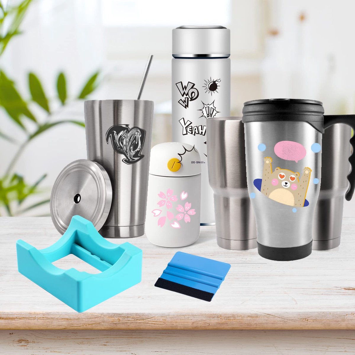 Vinyl Sticker Applicator for Cups - Silicone Cup Holder with Felt Edge Scraper - Silicone Cup Holder - Insulated Mug Holder - Non-Slip Glass Cup Holder - One-Handed Sticking for Mugs & Bottles - DIY Accessory - Vegetable - Image 5