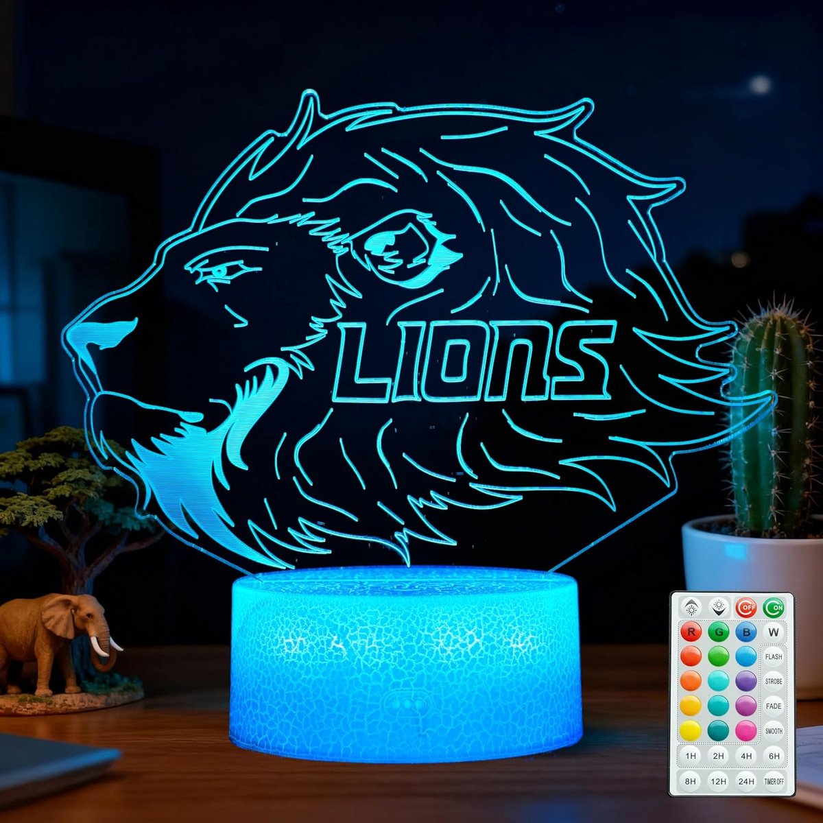 Night Light for Kids - 3D - Baby Night Light - 16 Color Changes - With Remote Control and Timer - RGB Flashing Mode - Bedroom Table Lamp - Lion Light - Christmas and Birthday Gift - Image 1