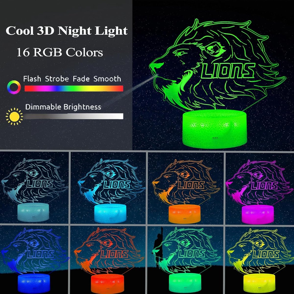 Night Light for Kids - 3D - Baby Night Light - 16 Color Changes - With Remote Control and Timer - RGB Flashing Mode - Bedroom Table Lamp - Lion Light - Christmas and Birthday Gift - Image 5