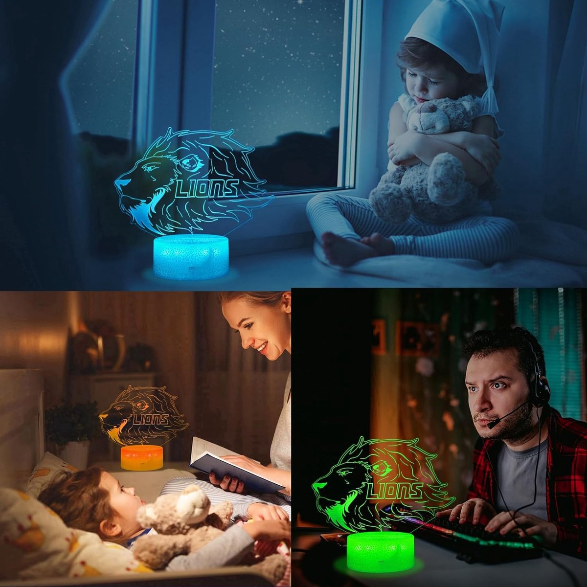 Night Light for Kids - 3D - Baby Night Light - 16 Color Changes - With Remote Control and Timer - RGB Flashing Mode - Bedroom Table Lamp - Lion Light - Christmas and Birthday Gift - Image 6