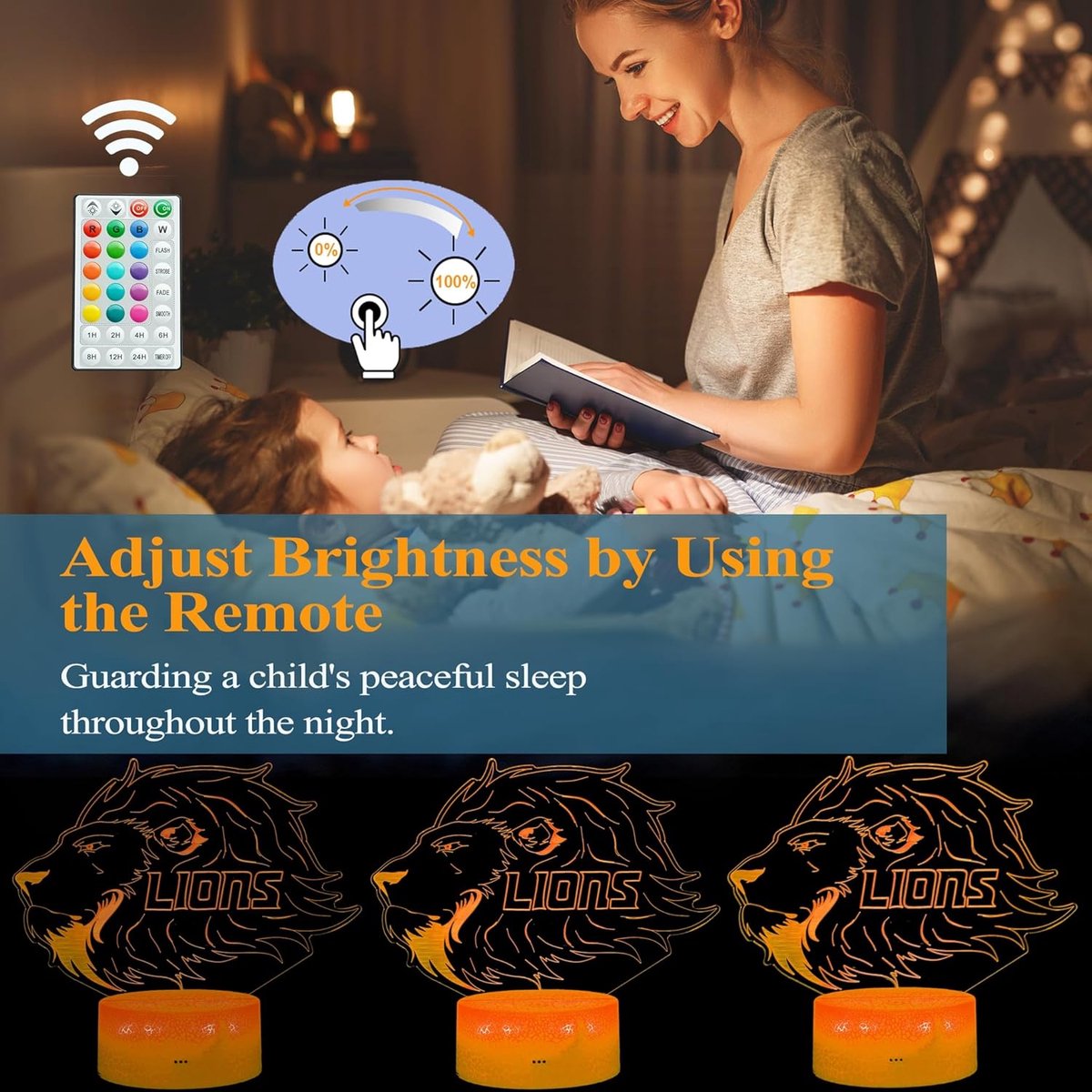 Night Light for Kids - 3D - Baby Night Light - 16 Color Changes - With Remote Control and Timer - RGB Flashing Mode - Bedroom Table Lamp - Lion Light - Christmas and Birthday Gift - Image 7