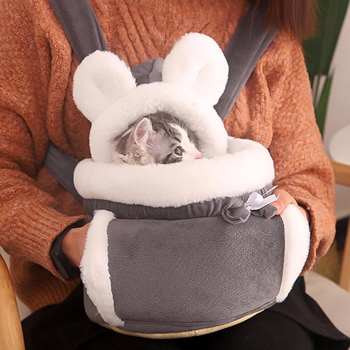 Cat Bed - Backpack for Pet Travel - Can be used as a cat basket indoors - Side pockets to keep your hands warm - Wide shoulder straps - Best choice for traveling with small pets (Gray, Size L: 33*25*27) - Image 3