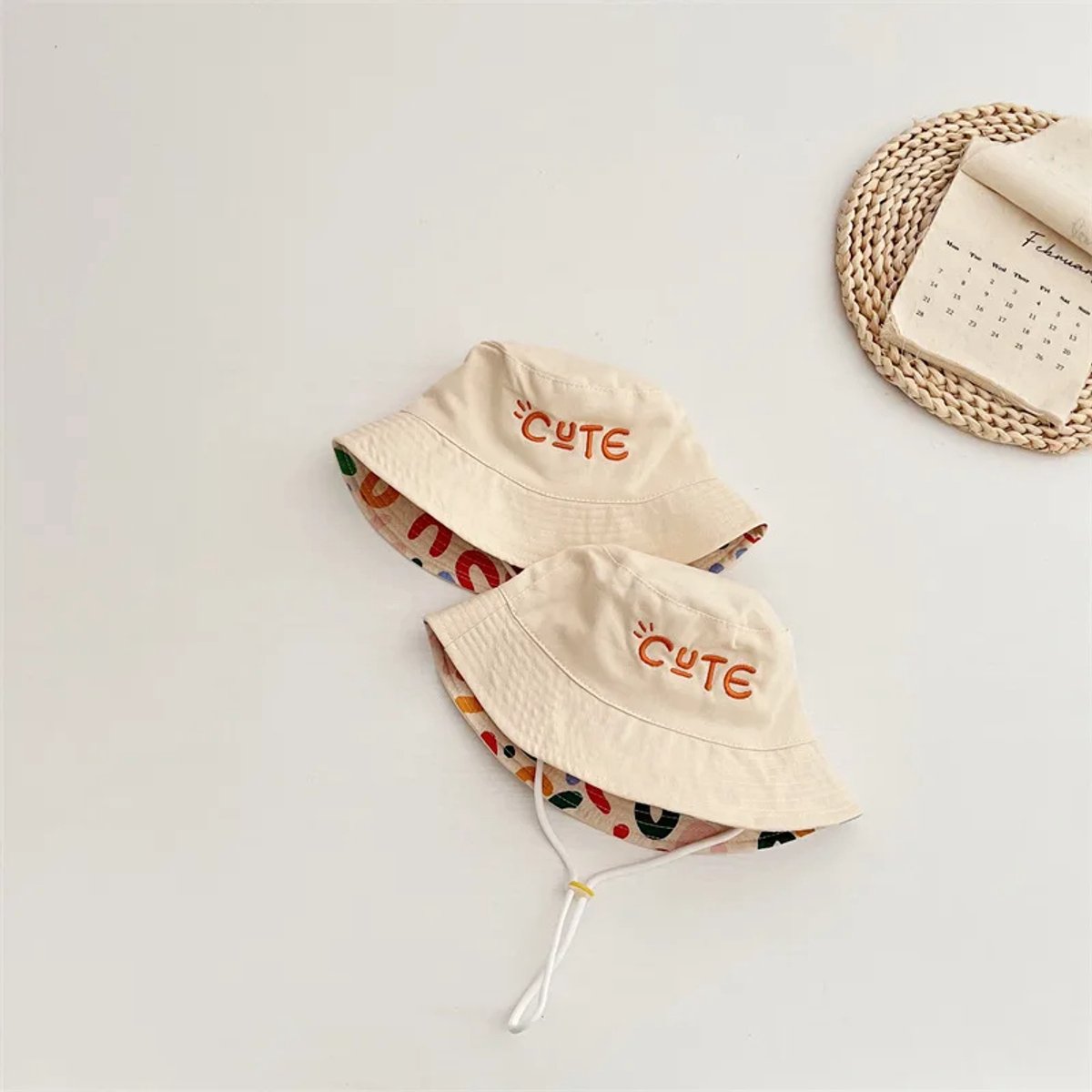 Baby Hat - Reversible Summer Hat - Summer Hat with Embroidered Letters - Size 50 - Image 3