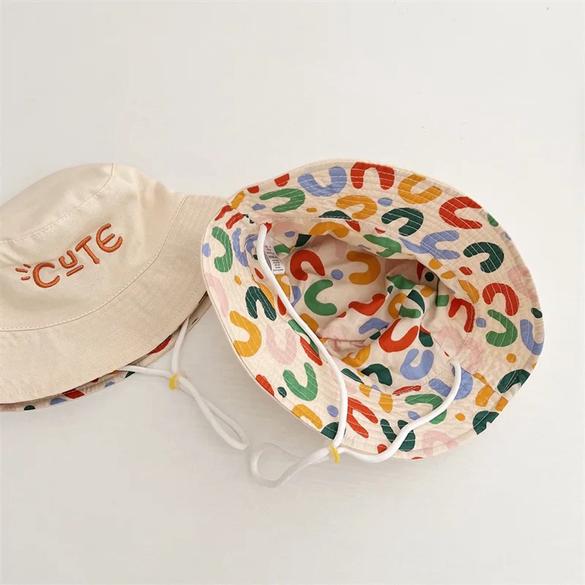 Baby Hat - Reversible Summer Hat - Summer Hat with Embroidered Letters - Size 50 - Image 4