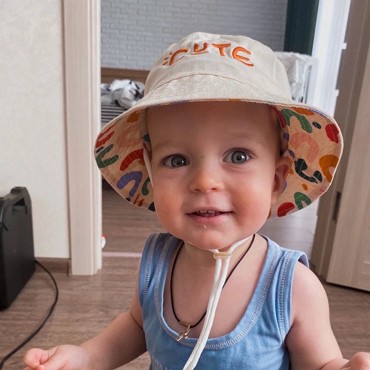 Baby Hat - Reversible Summer Hat - Summer Hat with Embroidered Letters - Size 50 - Image 5