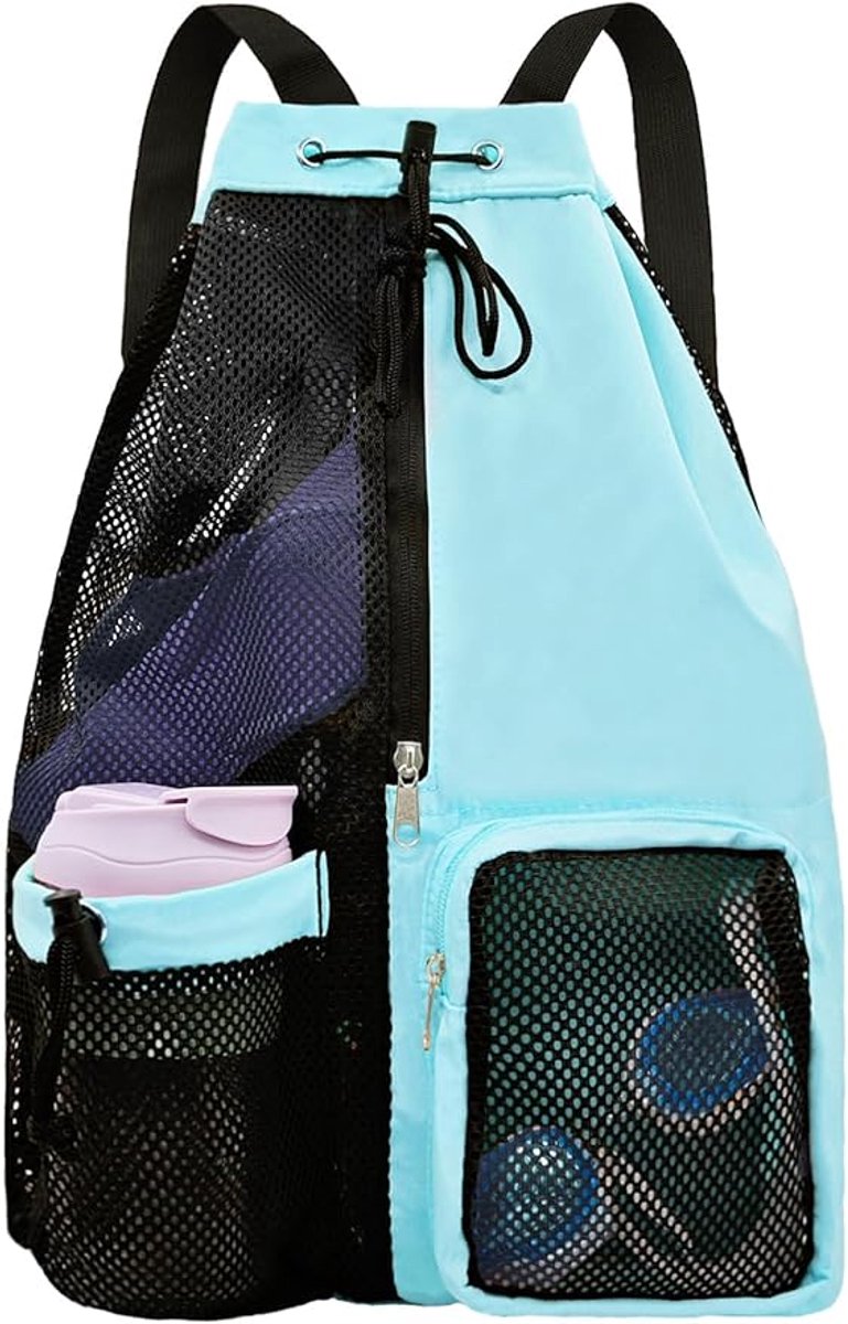 Backpack - Sports Bag - Travel Bag - Training Bag - Swimming Bag - 30*15*45cm - Mesh Material - Drawstring Design - Side Storage Space - Unisex - Suitable for Fitness, Swimming, Travel, Dancing, Camping（Blue） - Image 1