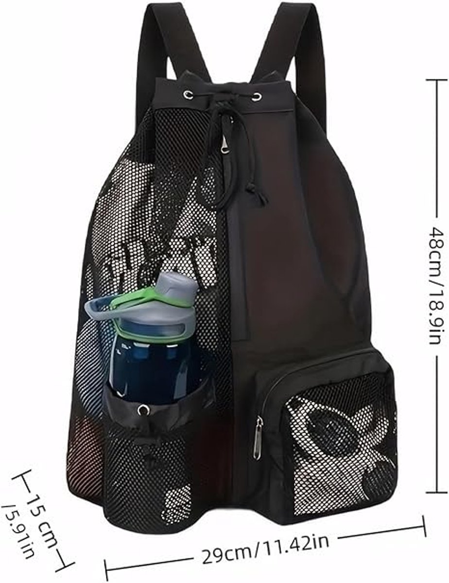 Backpack - Sports Bag - Travel Bag - Training Bag - Swimming Bag - 30*15*45cm - Mesh Material - Drawstring Design - Side Storage Space - Unisex - Suitable for Fitness, Swimming, Travel, Dancing, Camping（Blue） - Image 2