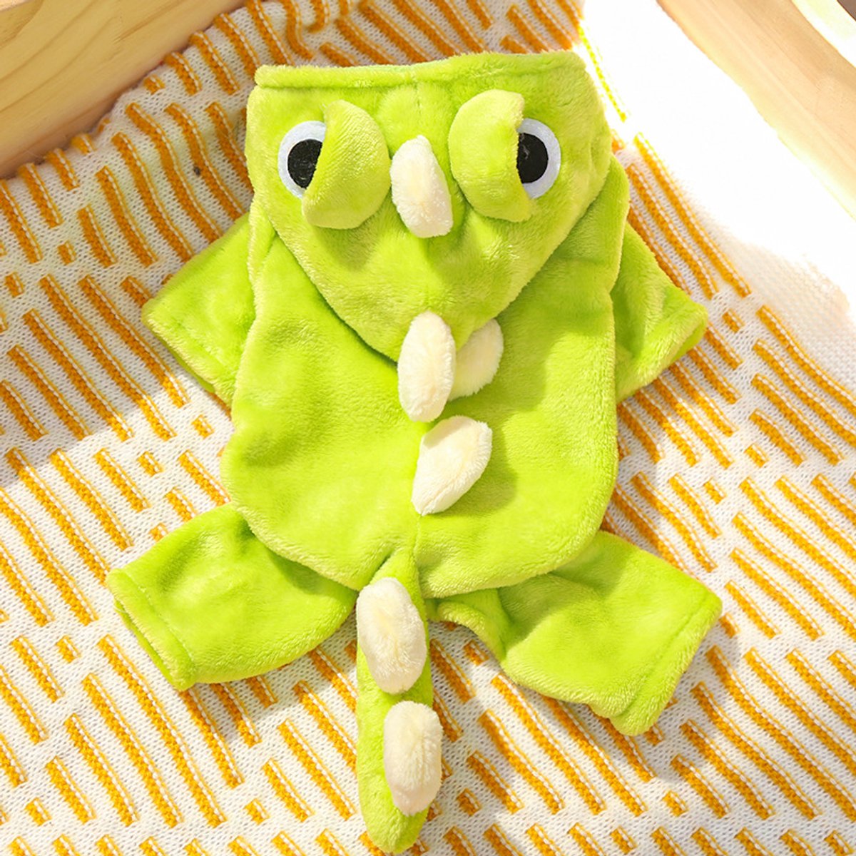 Warm Pet Clothing - Cute Dinosaur Dog Suit - Warm Fleece Pet Clothes for Small Dogs - Green (Size L) - Image 1