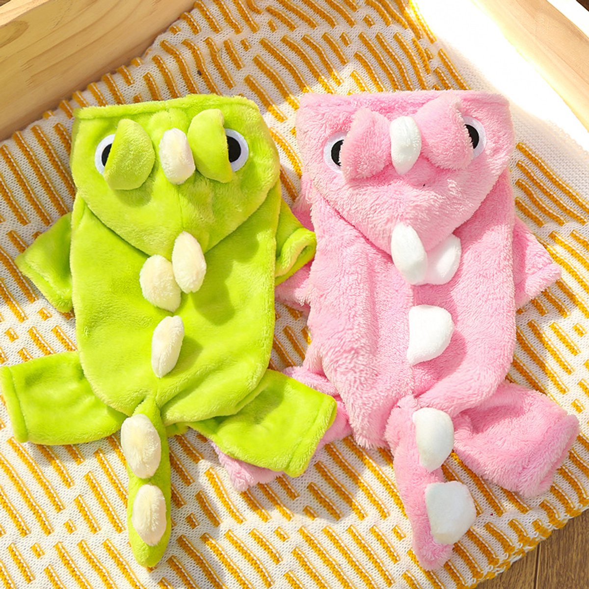 Warm Pet Clothing - Cute Dinosaur Dog Suit - Warm Fleece Pet Clothes for Small Dogs - Green (Size L) - Image 3
