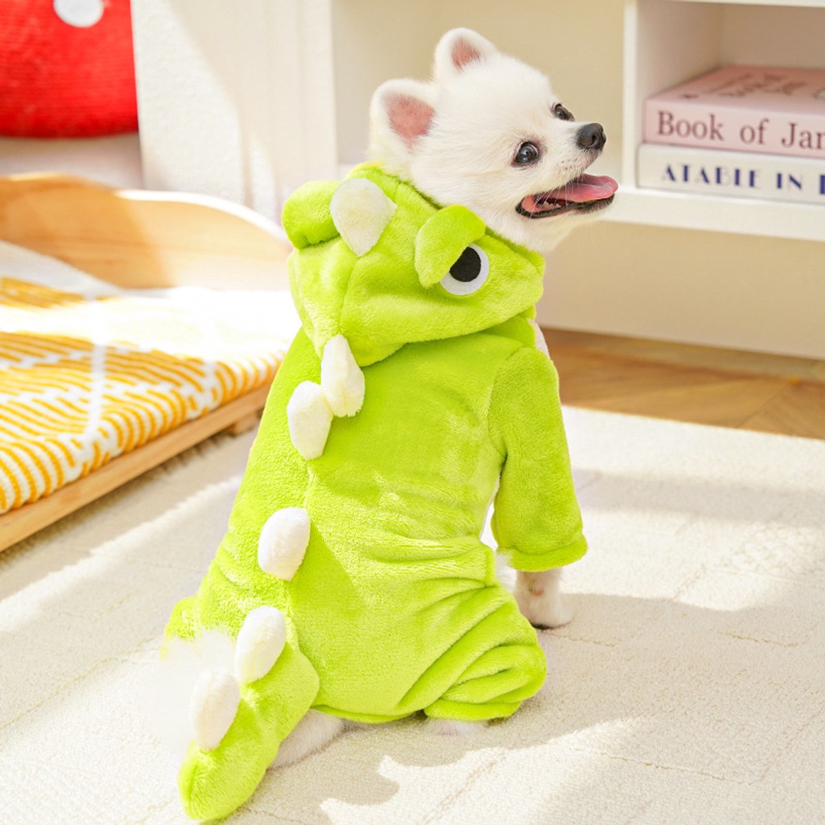 Warm Pet Clothing - Cute Dinosaur Dog Suit - Warm Fleece Pet Clothes for Small Dogs - Green (Size L) - Image 5