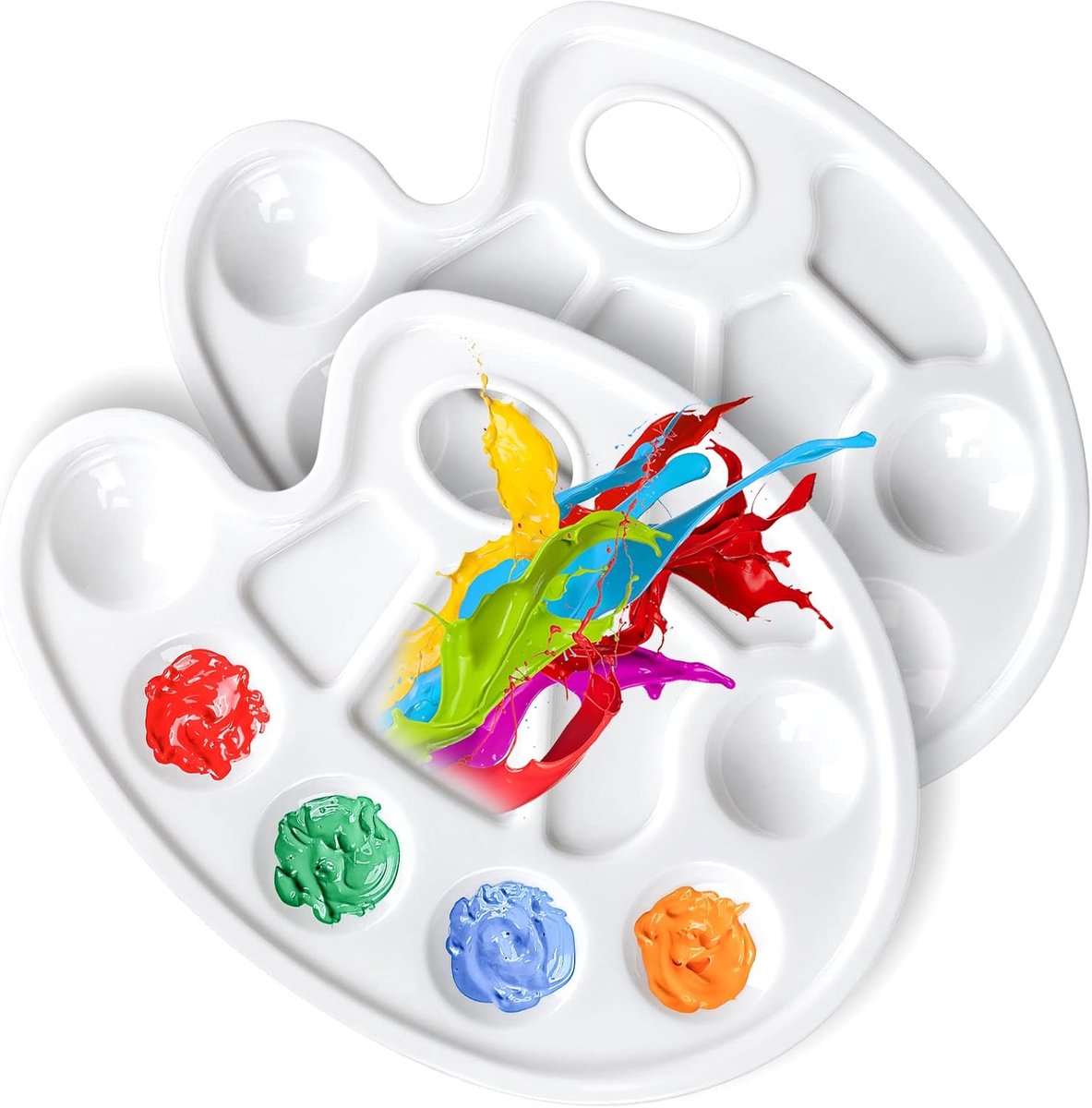 Two-piece oval paint palette - plastic paint tray - palette with thumb hole - suitable for adults and children - perfect for painting or DIY craft lessons - white - Image 1
