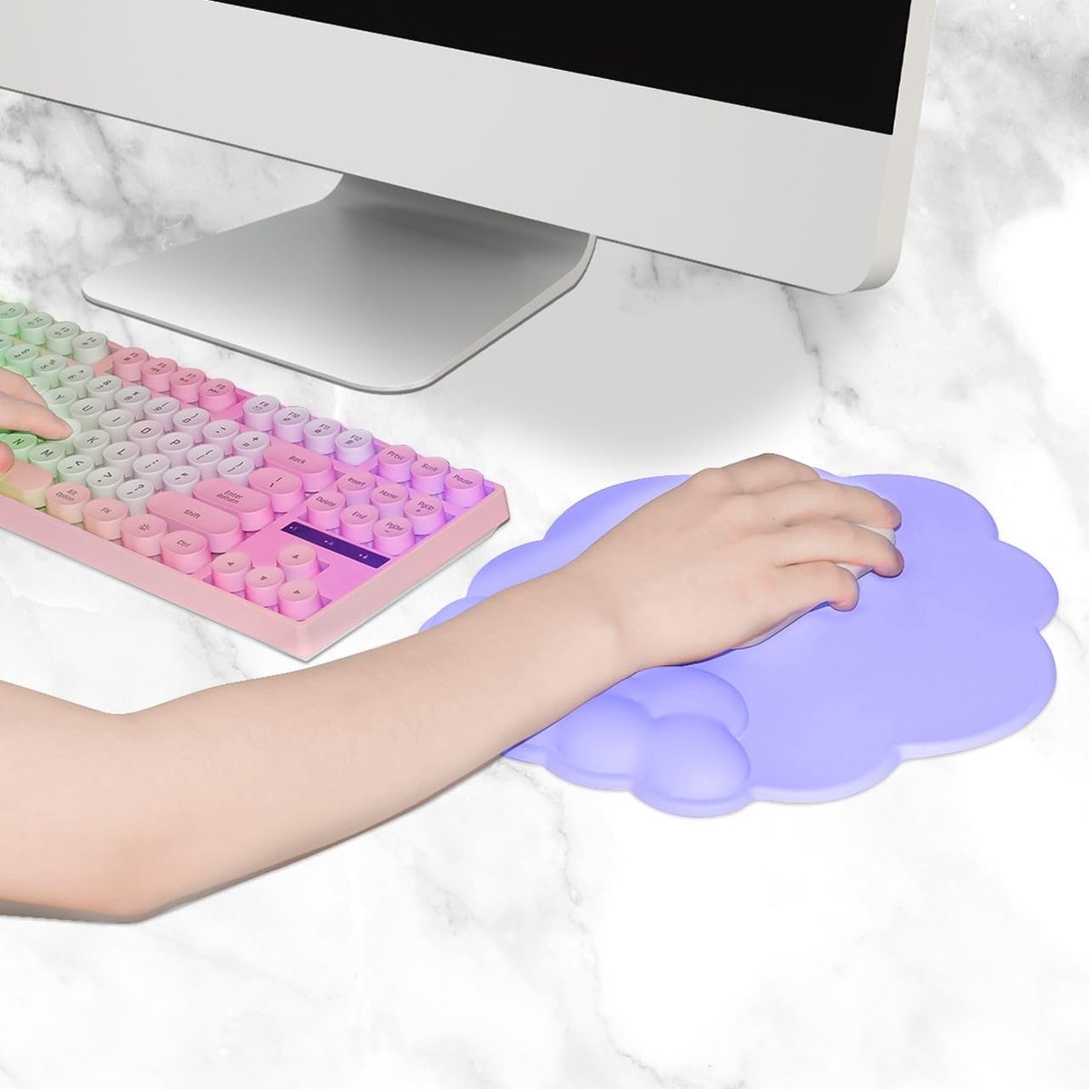 Mouse Pad - Mouse Pad with Wrist Rest - Ergonomic Mouse Pad - Mouse Pad with Leather Surface, Suitable for Computers, Laptops, Office, Home and Travel, with Non-Slip Bottom - Purple - Image 5