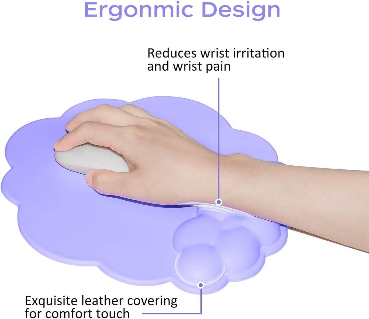 Mouse Pad - Mouse Pad with Wrist Rest - Ergonomic Mouse Pad - Mouse Pad with Leather Surface, Suitable for Computers, Laptops, Office, Home and Travel, with Non-Slip Bottom - Purple - Image 8