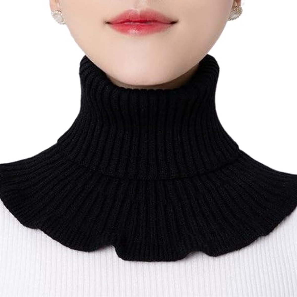 Neck Warmer - Faux Turtleneck - Knitted Warm Neck Warmer - Wearable for Everyday Use - Winter Essential for Women (Black) - Image 1