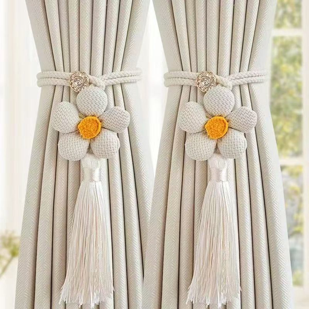 Curtain Holder - Curtain Tie Rope - Curtain Tie Back - Curtain Decoration - Home Decoration - Curtain Accessories - 2 Pieces - White - Image 1