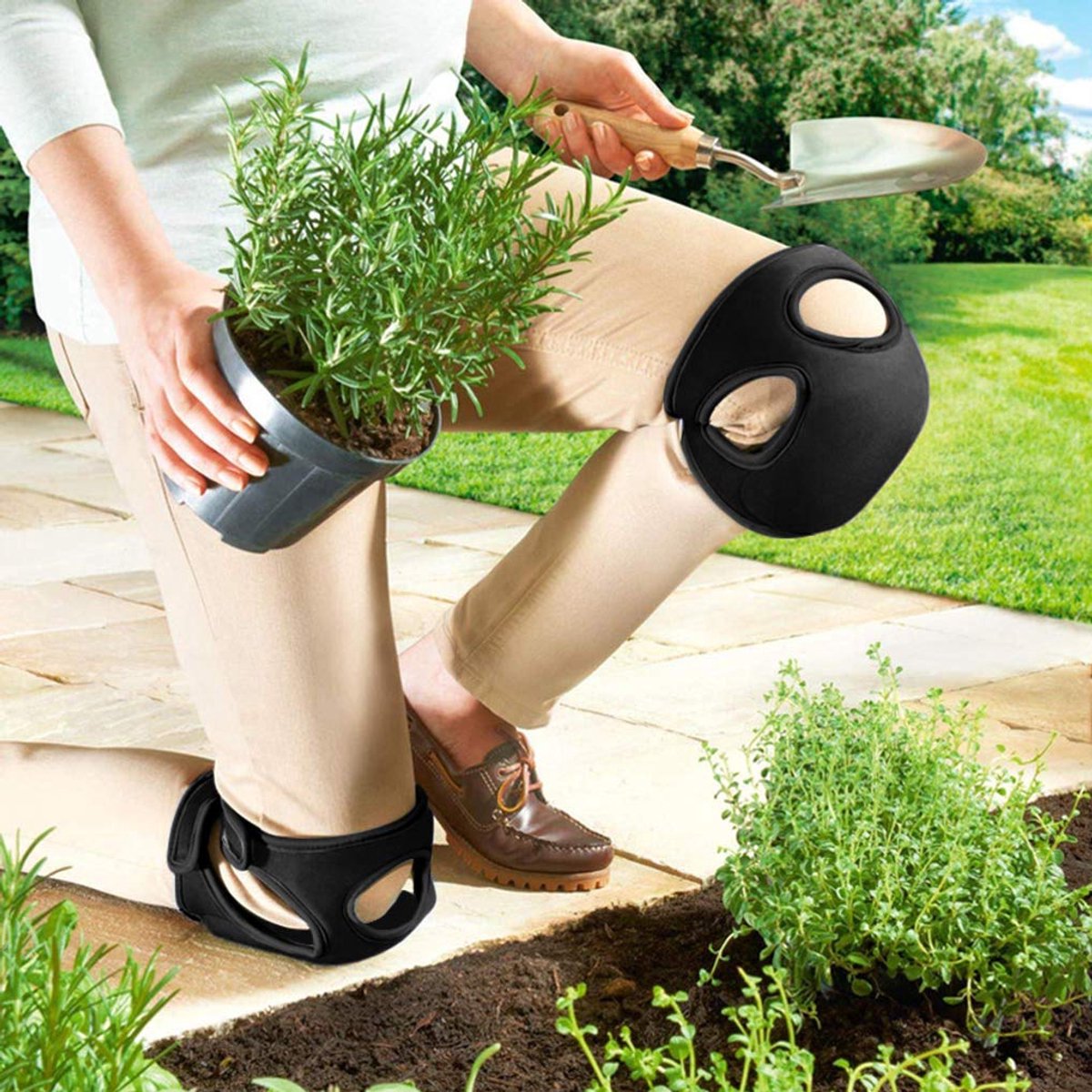 2-Pack - Garden Knee Braces - Soft and Comfortable Protective Knee Braces - Adjustable and Non-Slip - For Gardeners to Use When Cleaning, Scrubbing Floors and Pruning (Black) - Image 3
